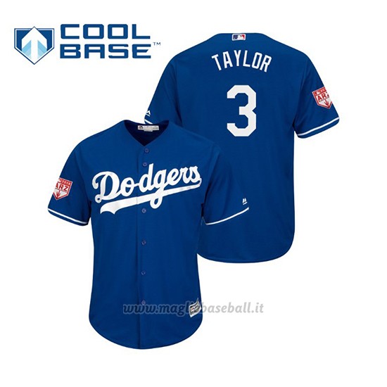 Maglia Baseball Uomo Los Angeles Dodgers Chris Taylor Cool Base Entrenamiento De Primavera 2019 Blu